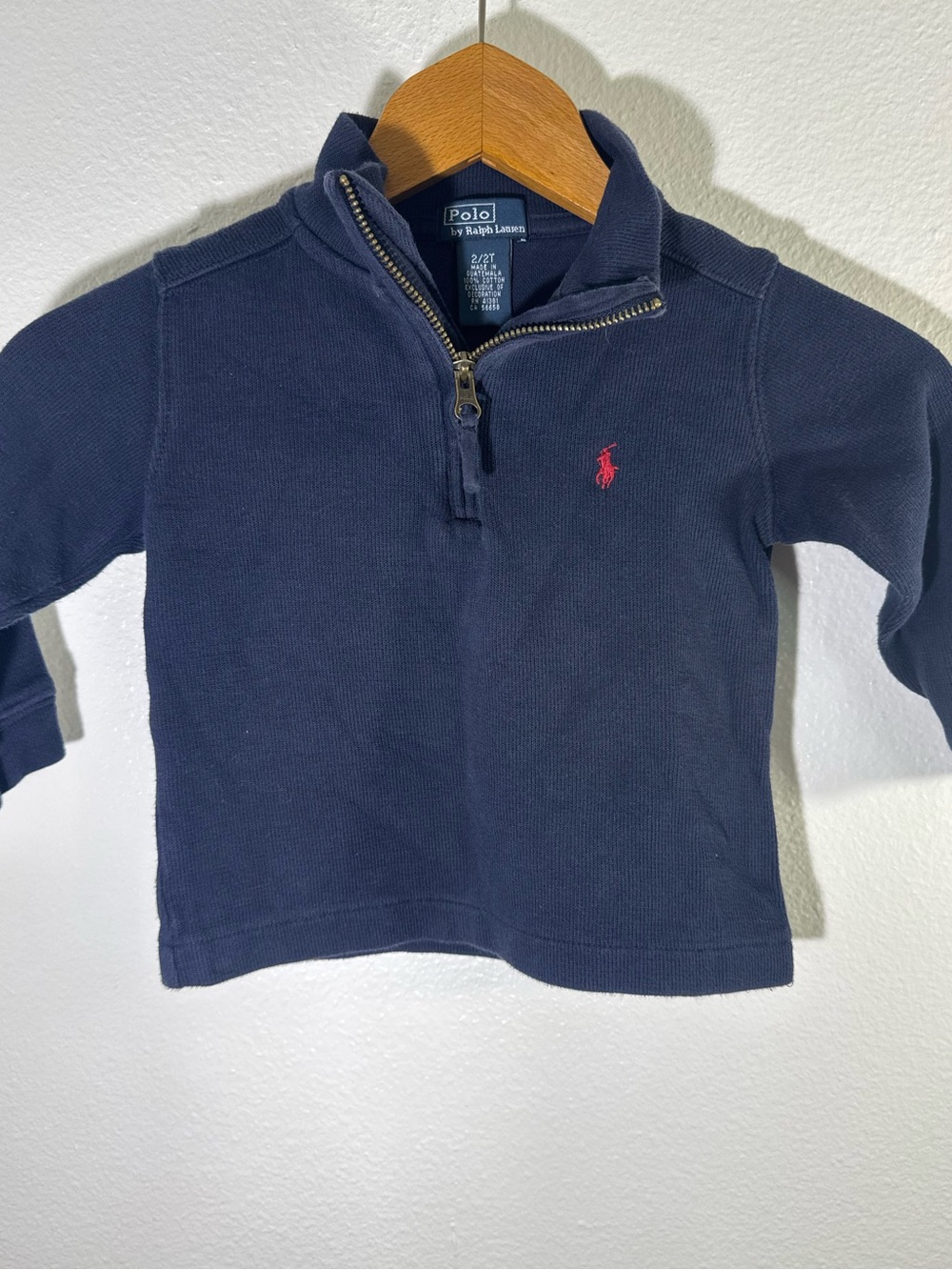 Polo by Ralph Lauren Navy Kids Quarter-Zip Knit Top with Red Pony